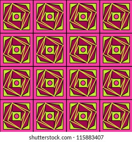 vector illustration of brightly colored geometric pattern, with squares ans circles