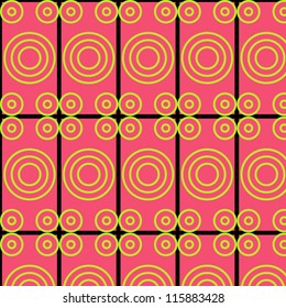 vector illustration of brightly colored geometric pattern, with rectangles ans circles