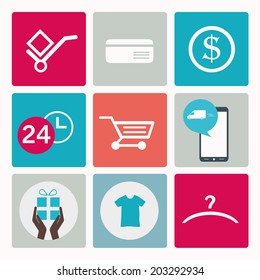 vector illustration of brightly colored icons shopping