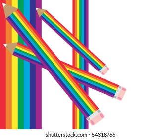 vector illustration of brightly colored pencils on a background of brightly colored vertical stripes