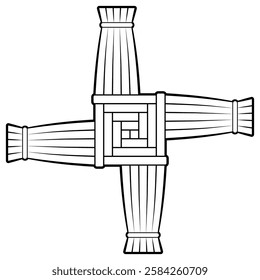 Vector illustration of Brigid's cross. Symbolism of pagan holiday Imbolk. Black line. Isolated on white.