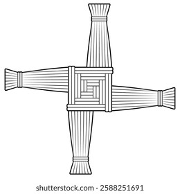 Vector illustration of Brigid's cross. Symbolism of pagan holiday Imbolk. Black line. Isolated on white.