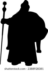 Vector illustration brings to life the charming image of Ded Moroz, the Russian Santa Claus. Dressed in an ancient Russian fur coat with long sleeves and a fur hat. He has an ice staff in his hand