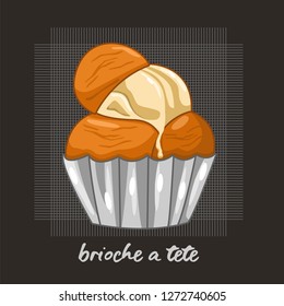 Vector illustration of brioche a tete bread, vector bread