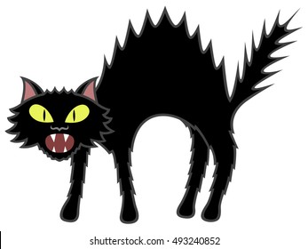 Vector illustration of a bristling cartoon black cat.