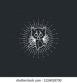 Vector illustration of a bristling cartoon cat. Lined jolt kitten