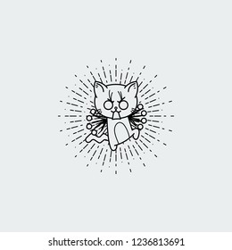 Vector illustration of a bristling cartoon cat. Lined jolt kitten