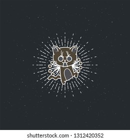 Vector illustration of a bristling cartoon cat. Lined jolt kitten