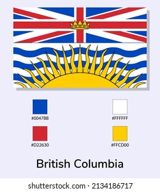 Vector Illustration of British Columbia flag isolated on light blue background. Illustration British Columbia flag with Color Codes. As close as possible to the original. vector eps10.
