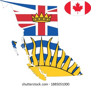 ilustración vectorial del mapa y bandera de Columbia Británica con bandera canadiense