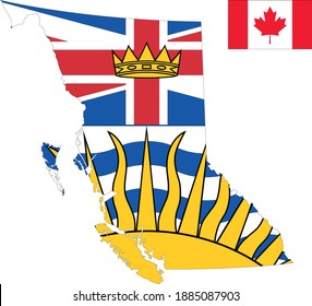vector illustration of British Columbia map and flag with Canadian flag