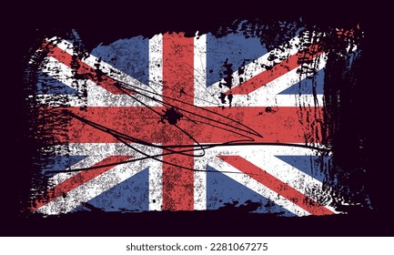 vector illustration British flag with grunge texture, Old vintage flag of United Kingdom,The Great Britain flag painted on grunge metal for banner and poster