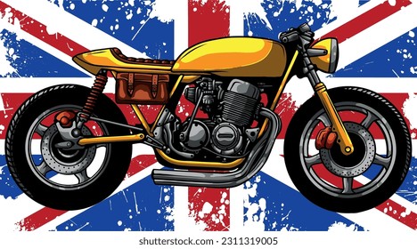 vector illustration of British flag with motorcycle