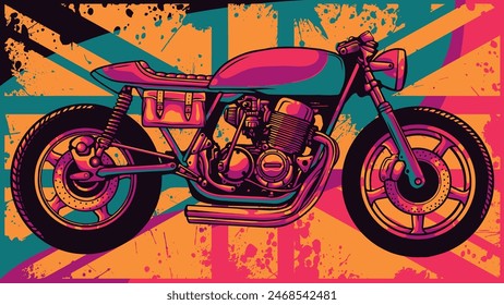 vector illustration of British flag with motorcycle