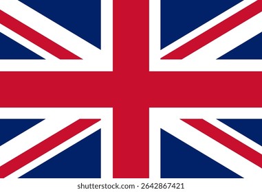 Vector illustration of the British flag with overlapping crosses and vibrant colors.