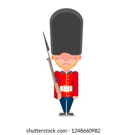 Vector illustration of a British guardsman with a gun stands.