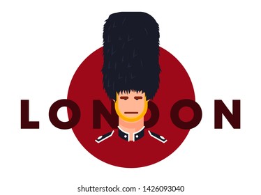Vector illustration of a British guardsman in traditional form, with the inscription London