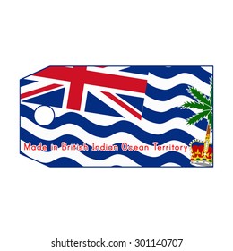 vector illustration of British Indian Ocean Territory flag on price tag with word Made in British Indian Ocean Territory isolated on white background.