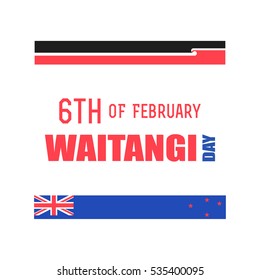 Vector illustration of British and New Zealand flags with lettering that is related to New Zealand Waitangi Day on white background. New Zealand Waitangi Day on the 6th of February.