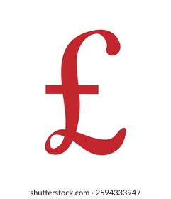 Vector illustration of the British pound symbol in red, representing UK finance and economy.