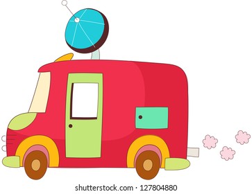 A vector illustration of broadcast car with satellite dish