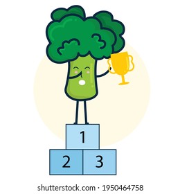 Vector illustration broccoli character mascot isolated on white background, Award broccoli