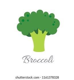 Vector illustration of broccoli icon in flat style with title, isolated on white background