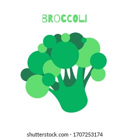 Vector illustration of broccoli icon in flat style with title, isolated on white background