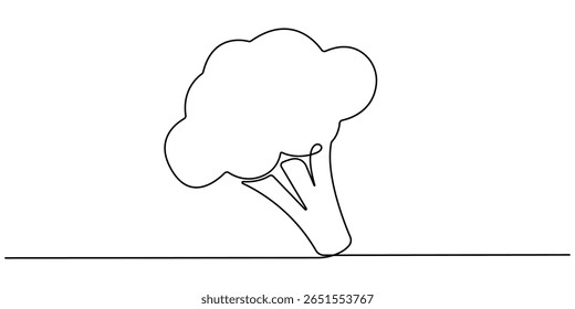 Ilustração vetorial de brócolis com uma linha, silhueta desenhada à mão de legumes de brócolis de uma linha desenhada única contínua. Linhagem. Rabiscar, uma única linha contínua de brócolis verde