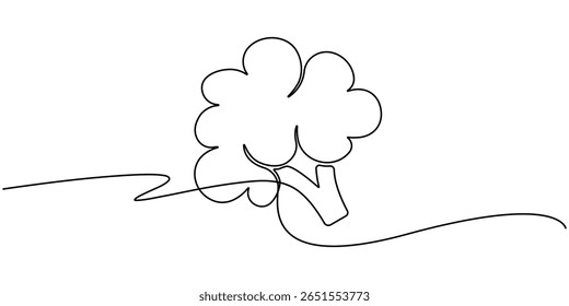 Ilustração vetorial de brócolis com uma linha, silhueta desenhada à mão de legumes de brócolis de uma linha desenhada única contínua. Linhagem. Rabiscar, uma única linha contínua de brócolis verde