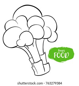 Vector illustration of broccoli. Sketch, outline. Coloring on the topic of vegetables. Fresh food
