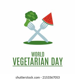 Vector illustration of broccoli and watermelon stuck on a fork. suitable for vegetarian day