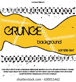 Vector illustration of the brochure with black tire tracks. Grunge background