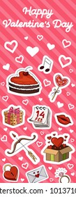 Vector illustration brochure design for the holiday Valentines Day. Holiday stickers to the day of all lovers