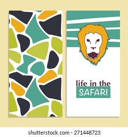 Vector illustration of brochure with lion head for life in the safari concept