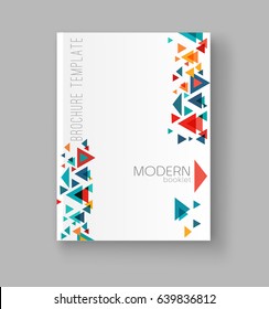 Vector illustration of a brochure template. Modern booklet, flyer, cover business report. Geometrical elements ( triangles). Abstract background for business design.