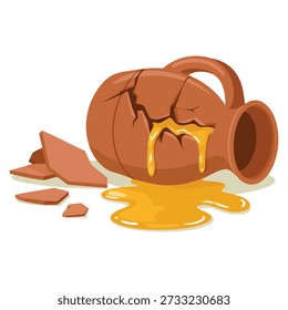 Vector illustration of broken ancient vase old greek jar cartoon clay pottery icon isolated perfect for museum ceramic artifact excavations or historical themed artwork