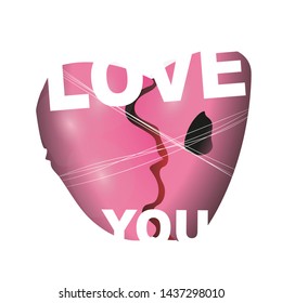 Vector illustration. Broken but bound heart and the inscription Love you. Concept for printing on clothes.е.