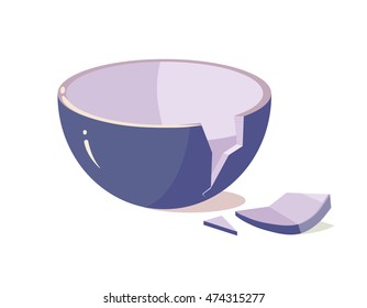 vector illustration of Broken Bowl isolate on White Background. Cartoon style