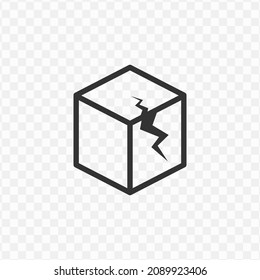 Vector illustration of broken box icon in dark color and transparent background(png).