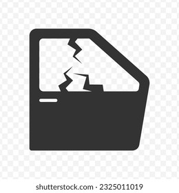 Vector illustration of broken car door glass icon in dark color and transparent background(PNG).