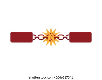 Ilustración vectorial de la cadena rota. Símbolo de libertad. Ilustración vectorial de diseño plano aislada en fondo blanco.