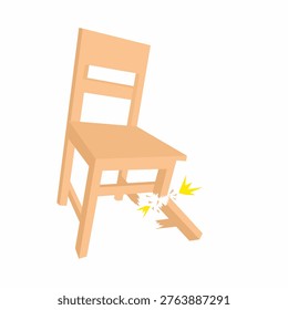 Vector illustration of a broken chair leg on a white background. Broken chair design with a broken effect. Unusable seating.