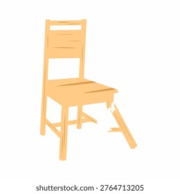 Vector illustration of a broken chair leg on a white background. Broken chair design. Unusable seating.