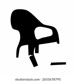 Ilustración vectorial de una silla rota sobre un fondo blanco. El concepto de una silla inutilizable e insegura.