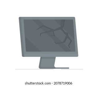 Vector illustration of a broken computer. Isolated on white background black broken monitor. Repair. Broken screen. 