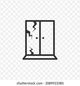 Vector illustration of broken door icon in dark color and transparent background(png).