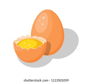 Vector illustration. Broken egg with yolk on a white background.