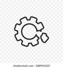 Vector Illustration Of Broken Gear Icon In Dark Color And Transparent Background(png).