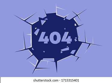 Ilustración vectorial del cristal roto en el centro, error 404
